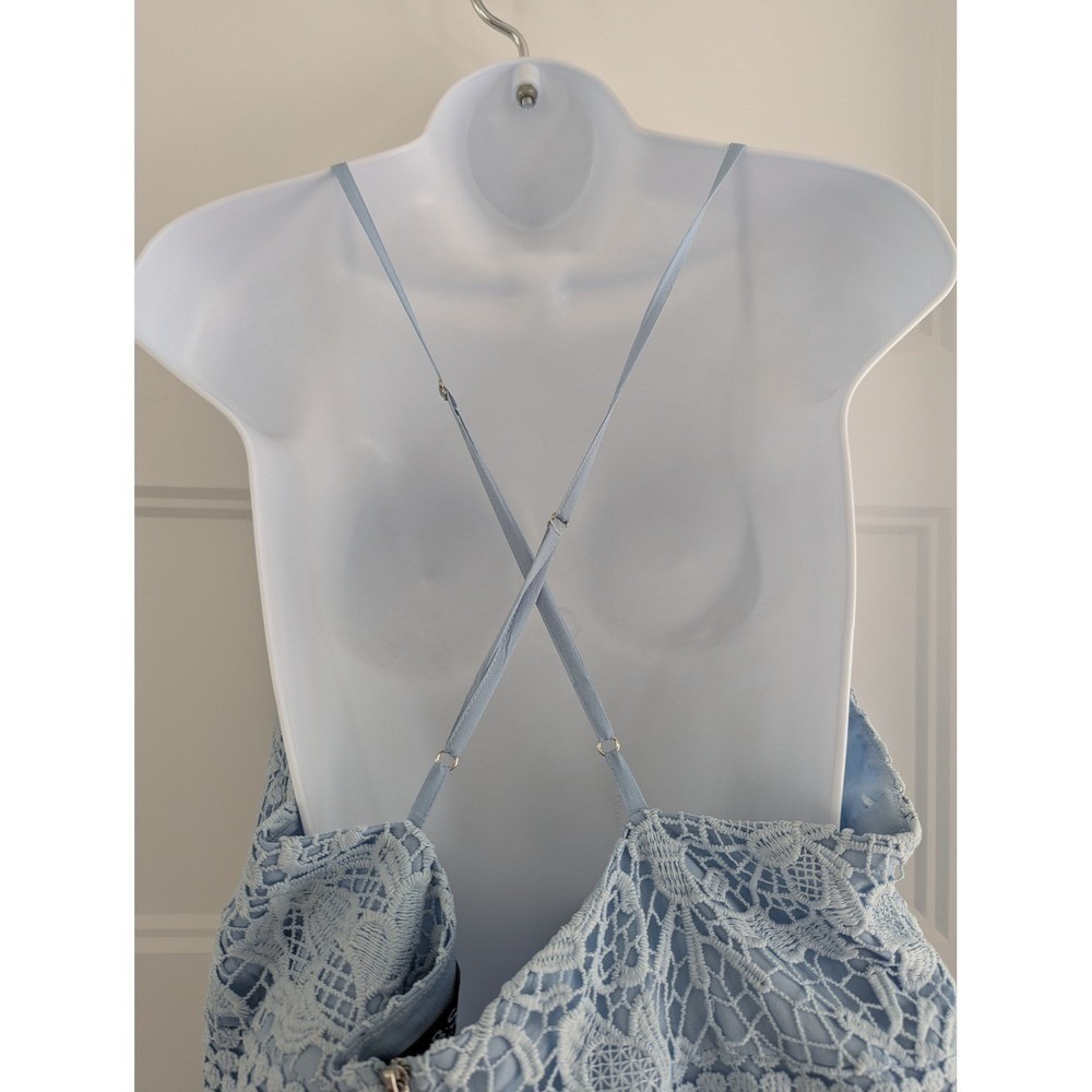 ABS Collection Light Blue Guipure Lace Midi Dress V-Neck Cross Back 12 - Picture 4 of 14